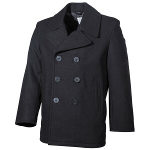US Pea Coat, schwarz, mit schwarzen Kn&ouml;pfen
