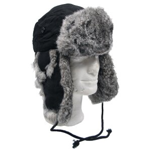 Fur Hat, black, grey real fur, quilted lining
