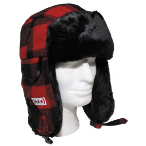 Fur Hat, lumberjack, with fur,  red-black