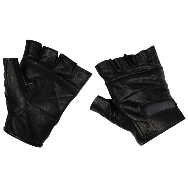 Leather Gloves, fingerless, "Deluxe", black