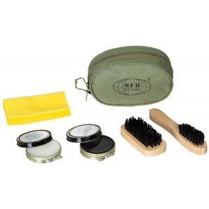 Shoe Polish Set, OD green, 2 brushes, 2 shoe polish cans