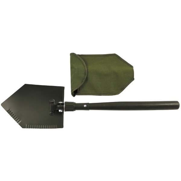Folding Spade, wooden handle, 2-part, OD green