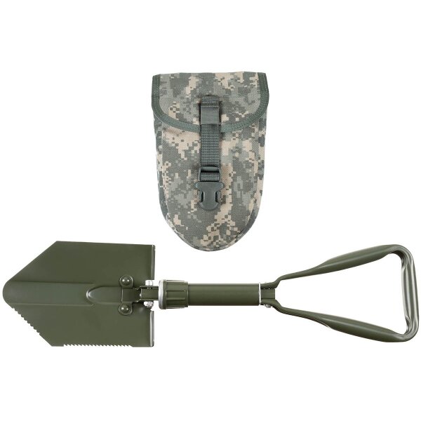 Folding Spade, 3-part, OD green, with orig. US pouch, like new