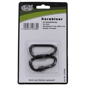 Carabiner, screw lock,  D 6 mm x 6 cm, 2-pack, black