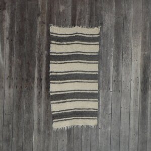 kleine handgewebte Wolldecke/Läufer wollweiß mit grauen Streifen 70 x 150 cm