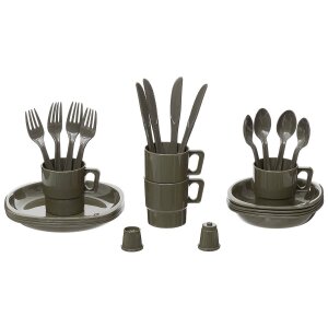 Camping Plastic Mess Kit, 26-part, OD green