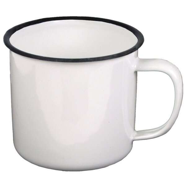 Enamel Cup, white-black, ca. 350 ml