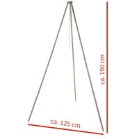Tripod, ca. 1,9 m, Stainless Steel, with chain and hook