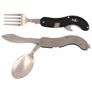 Pocket Knife Cutlery Set, 4 in 1, black, divisible