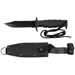 Pilot Knife, black, rubber handle, sheath