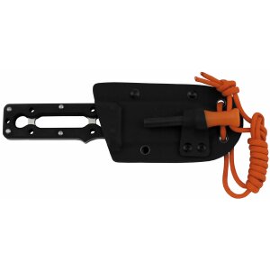 Outdoormesser mit Feuerstarter, G10-Griff, schwarz, Kydex Scheide