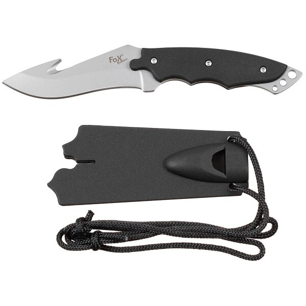 Knife, curved blade, plastic handle, sheath