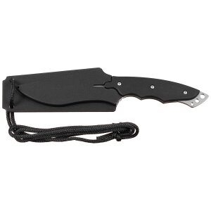 Knife, curved blade, plastic handle, sheath