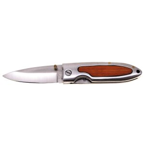 Jack Knife, one-handed, silver, wooden insert