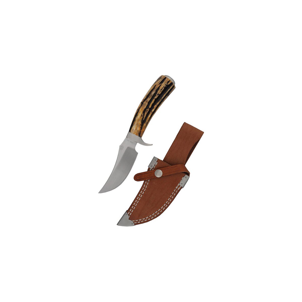 Blesbok knife with trailing point blade and deer horn handle