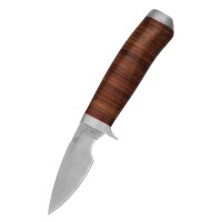 Steenbok Messer mit Drop-Point-Klinge und Lederlamellengriff