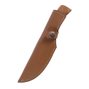 Knife with olive wood handle and leather sheath