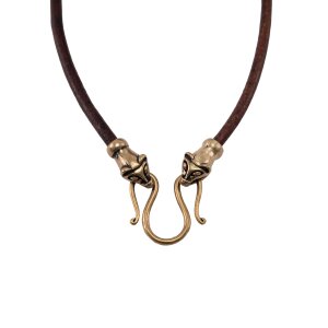 Collier viking en cuir brun "tête de...