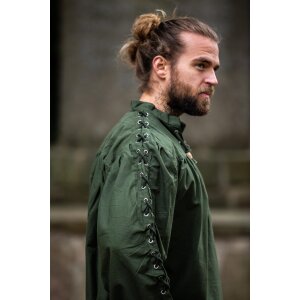 Mittelalter-Schnürhemd mit Ösen und Ärmelschnürung Grün "Adrian"
