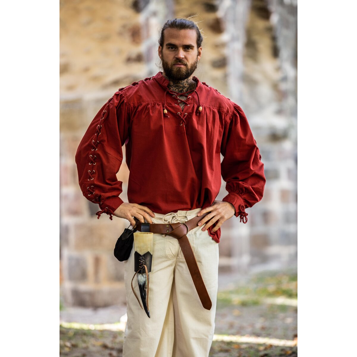 Medieval laced shirt with eyelets "Adrian" Red