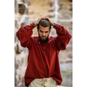 Mittelalter-Schnürhemd mit Ösen und Ärmelschnürung Rot "Adrian"