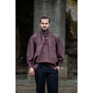 stand-up collar lace-up shirt brown