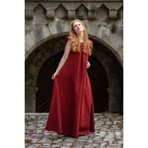 Bodenlanges Kleid mit Schulterrüsche Rot "Clara"