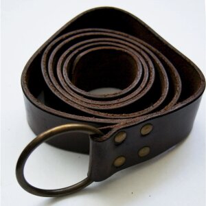 Ring belt in robust leather brown