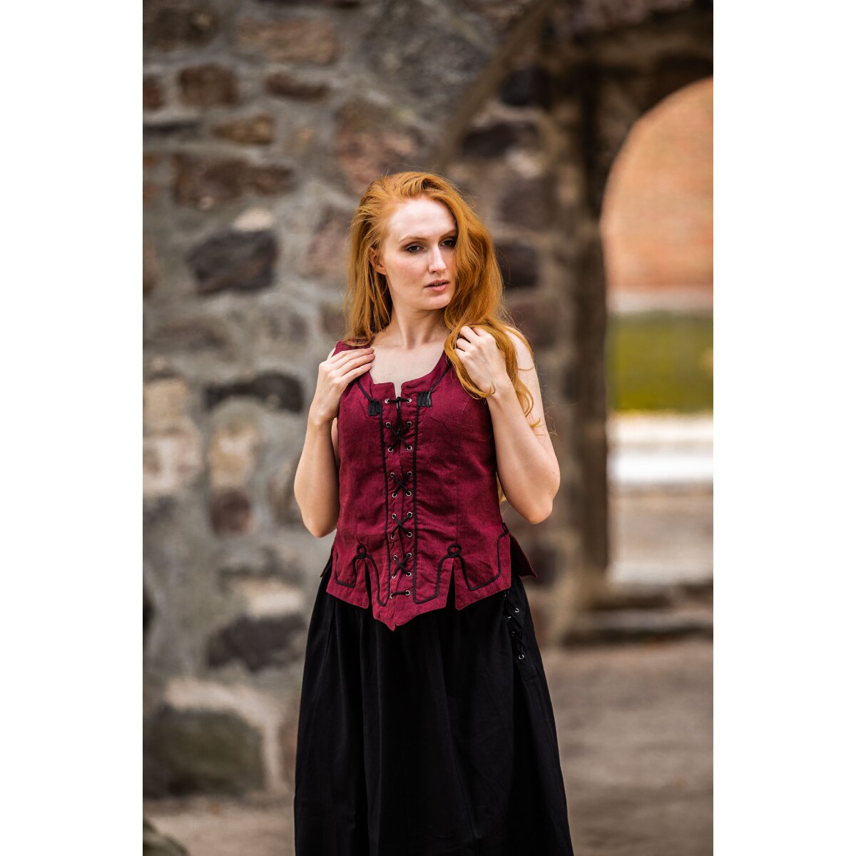 Bodice vest with embroidery Red "Selma"