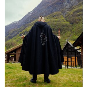 Cape viking avec broderie de loup noir &quot;Alpha