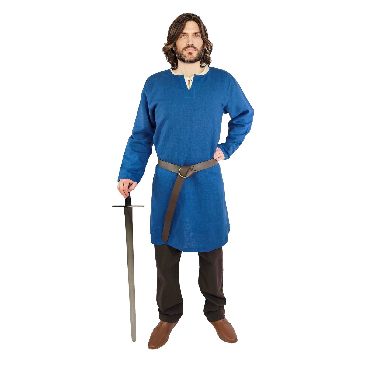 Tunique viking en lin bleu