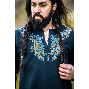 Viking tunic black "Snorri" with Urnes hand...