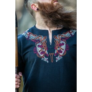 Viking tunic black-red "Snorri" with hand...