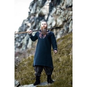 Wikinger Tunika schwarz-rot "Snorri" mit Handstickerei im Urnes-Stil