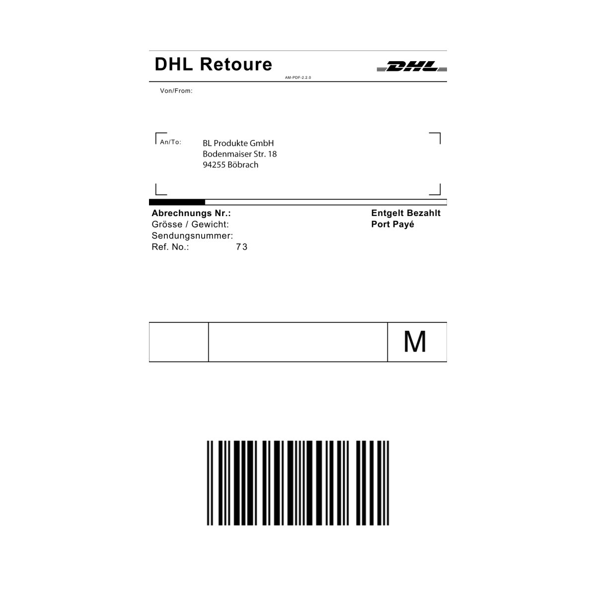 DHL Retourelabel DE national bis 31,5 Kg