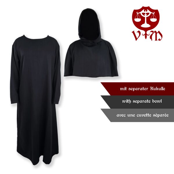 Mönchskutte Schwarz – Größe 52, 100% Polyester, Mit Kragen & Kordel | Faschingskostüm Für Erwachsene