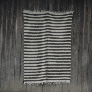 Handgewebte Wolldecke wollweiß/grau 140 x 220 cm
