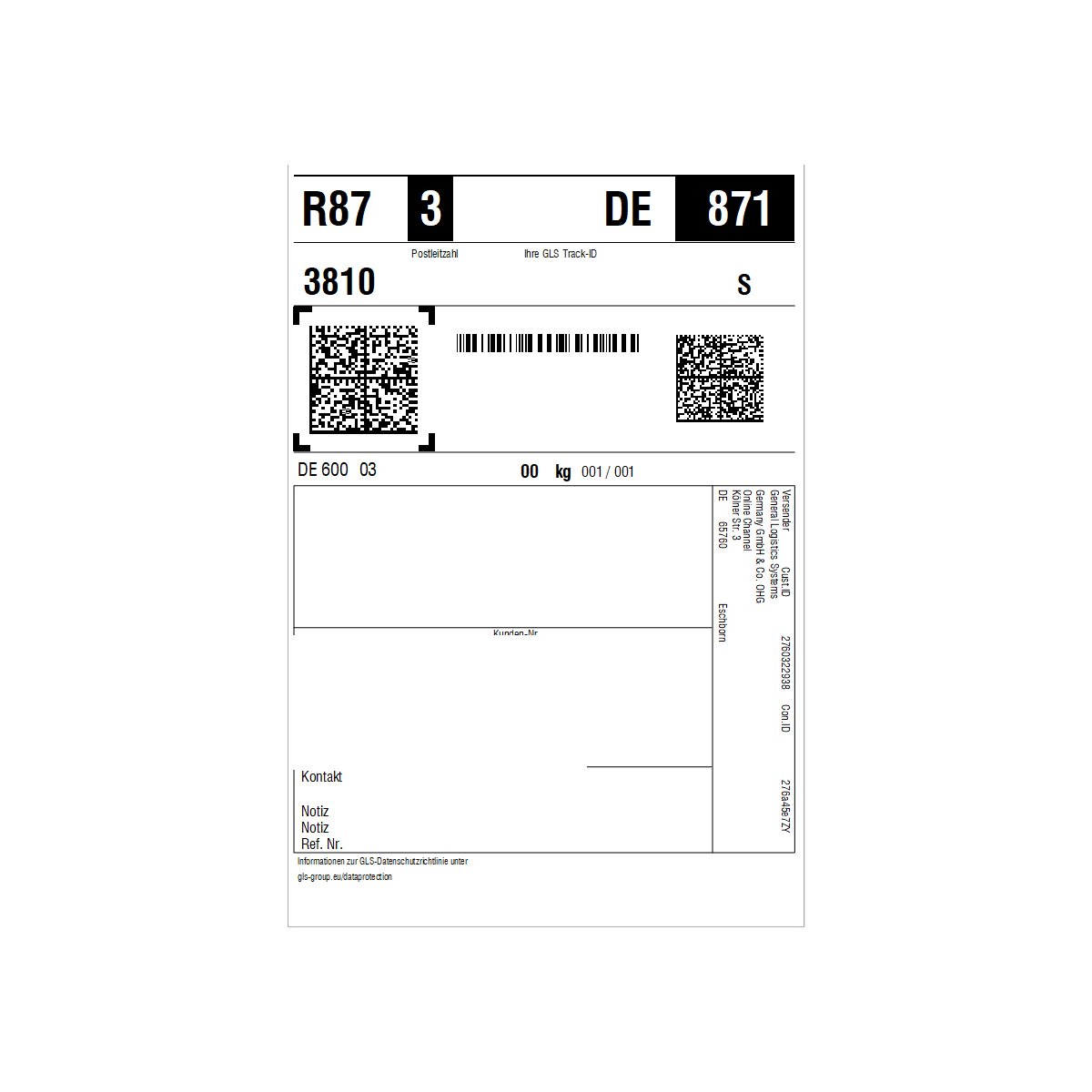 GLS Retourelabel DE national bis 30 Kg