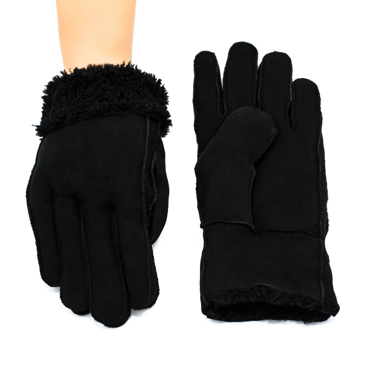 Echt Lammfell Fingerhandschuhe Schwarz M, B-WARE