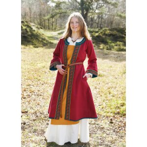 Embroidered Viking coat, wine-red/petrol...