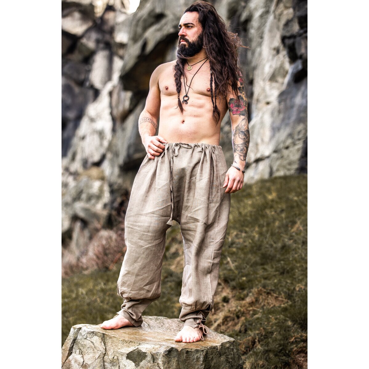 Pantaloni Viking rush in lino grigio pietra...