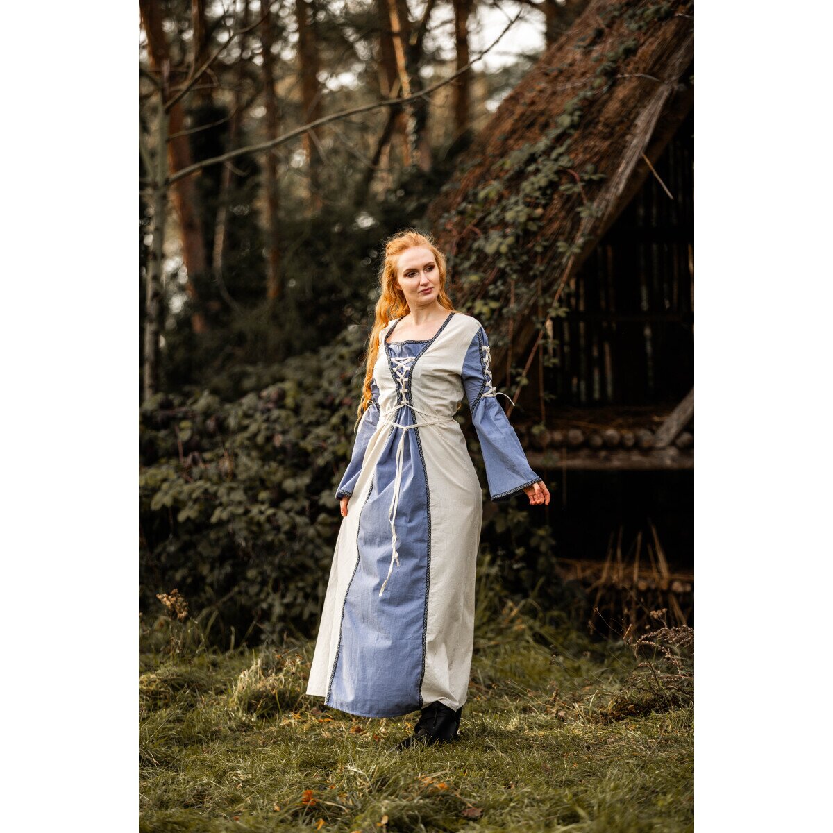 Mittelalter Kleid Natur/Taubenblau „Amalia“