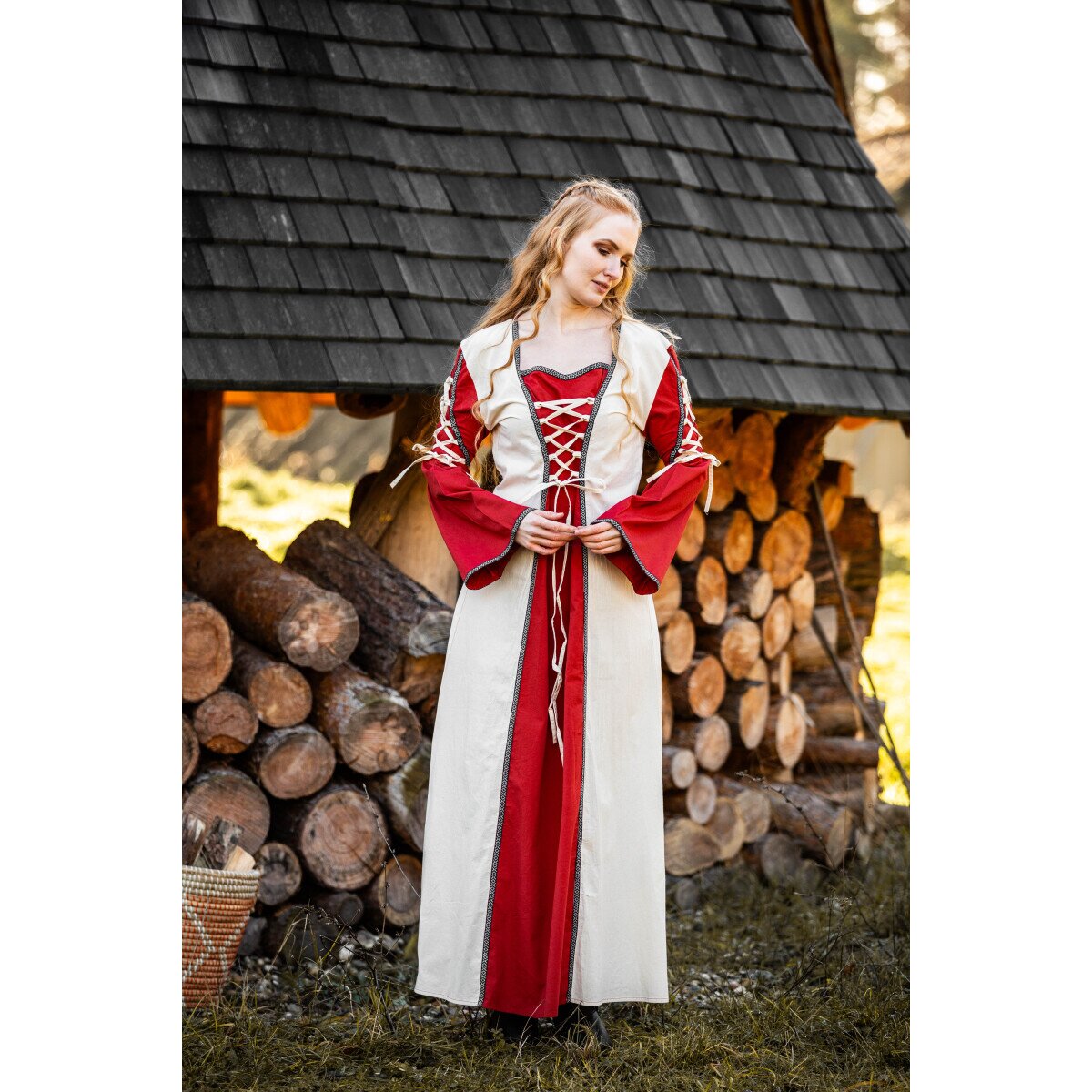 Mittelalter Kleid Natur/Rot „Amalia“