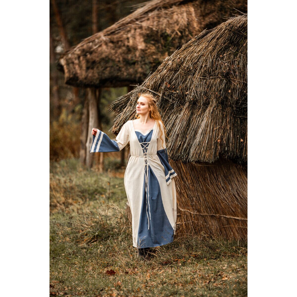 Mittelalter Kleid Natur/Blau „Dorothea“ L