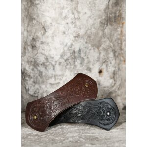 Bar-shaped leather hair clip with Viking motive &...