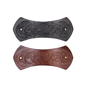 Bar-shaped leather hair clip with Viking motive &...
