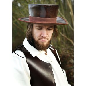 Leather medieval hat with wide brim, brown