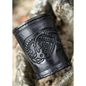 Leather dice cup with embossed dragon motive, Jelling...