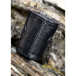 Würfelbecher aus Leder mit geprägtem Drachenmotiv, Jelling-Stil, schwarz