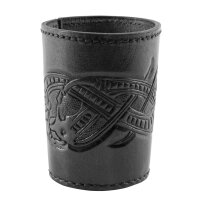 Würfelbecher aus Leder mit geprägtem Drachenmotiv, Jelling-Stil, schwarz